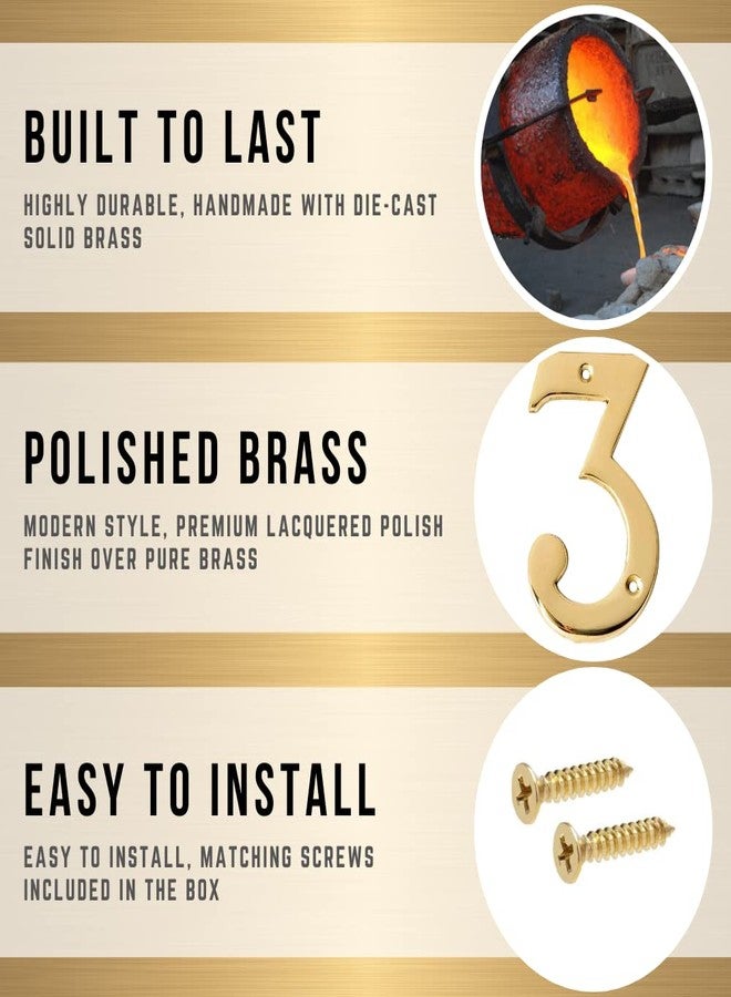 A10SHOP حروف نحاسية مقاس 4 بوصات من A10SHOP لتزيين صناديق البريد، لافتات عناوين للمنازل، ديكور جداري خارجي، أرقام صناديق البريد، أرقام عناوين المنازل، لافتة عنوان خارجية لأرقام الأبواب (مصقولة، رقم 3) - Image 3